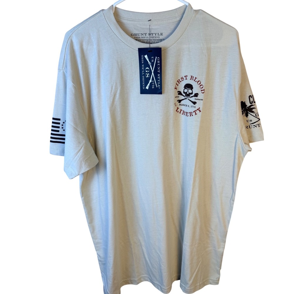Grunt Style First Blood of Liberty Boston Massacre Tan Graphic T-Shirt Mens XL